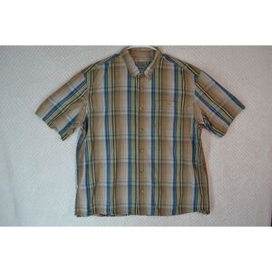 Duluth Trading Co Men's XL Brown Striped Plaid Short Sleeve Button Down Shirt